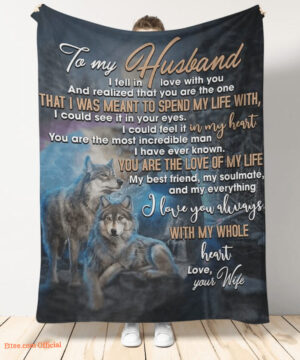 gift for husband blanket wife to husband with my whole heart wolf - Super King - Ettee