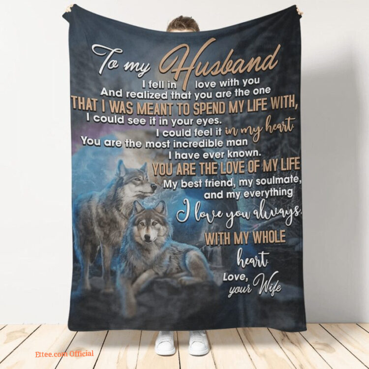gift for husband blanket wife to husband with my whole heart wolf - Super King - Ettee