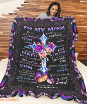 gift for mother blanket cross and butterfly im so grateful god chose you - Super King - Ettee