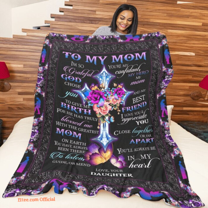 gift for mother blanket cross and butterfly im so grateful god chose you - Super King - Ettee