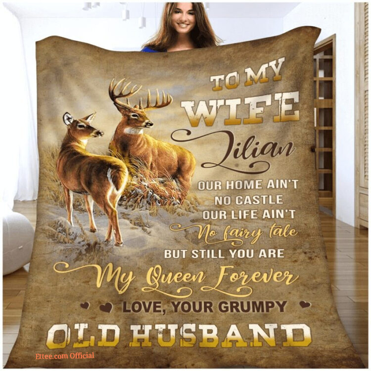 gift for wife blanket deer couple to my wife still you are my queen - Super King - Ettee