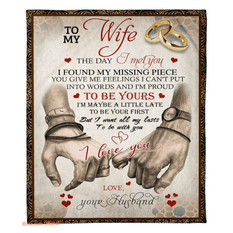 gift for wife blanket to my wife i love you rings hand in hand blanket - Super King - Ettee