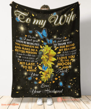 gift for wife blanket to my wife the day i met you sunflower butterfy - Super King - Ettee