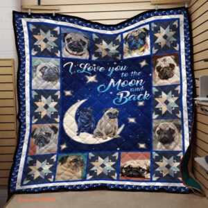 pug i love you to the moon and back quilt fleece blanket - Super King - Ettee