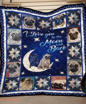 pug i love you to the moon and back quilt fleece blanket - Super King - Ettee