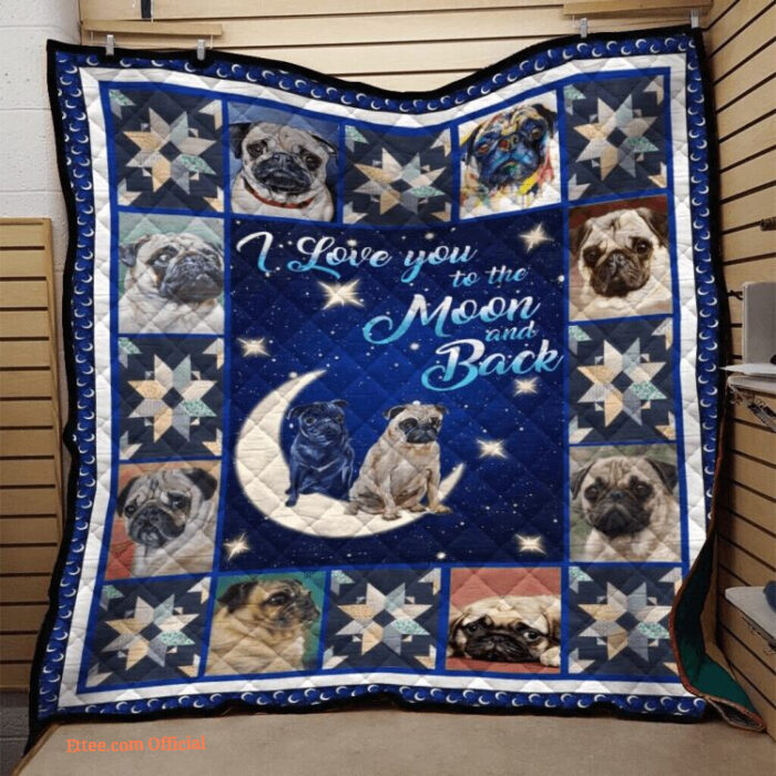 pug i love you to the moon and back quilt fleece blanket - Super King - Ettee