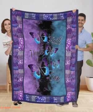 Purple Butterflies Fleece Quilt Blanket. Foldable And Compact - Super King - Ettee