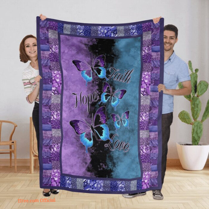 Purple Butterflies Fleece Quilt Blanket. Foldable And Compact - Super King - Ettee