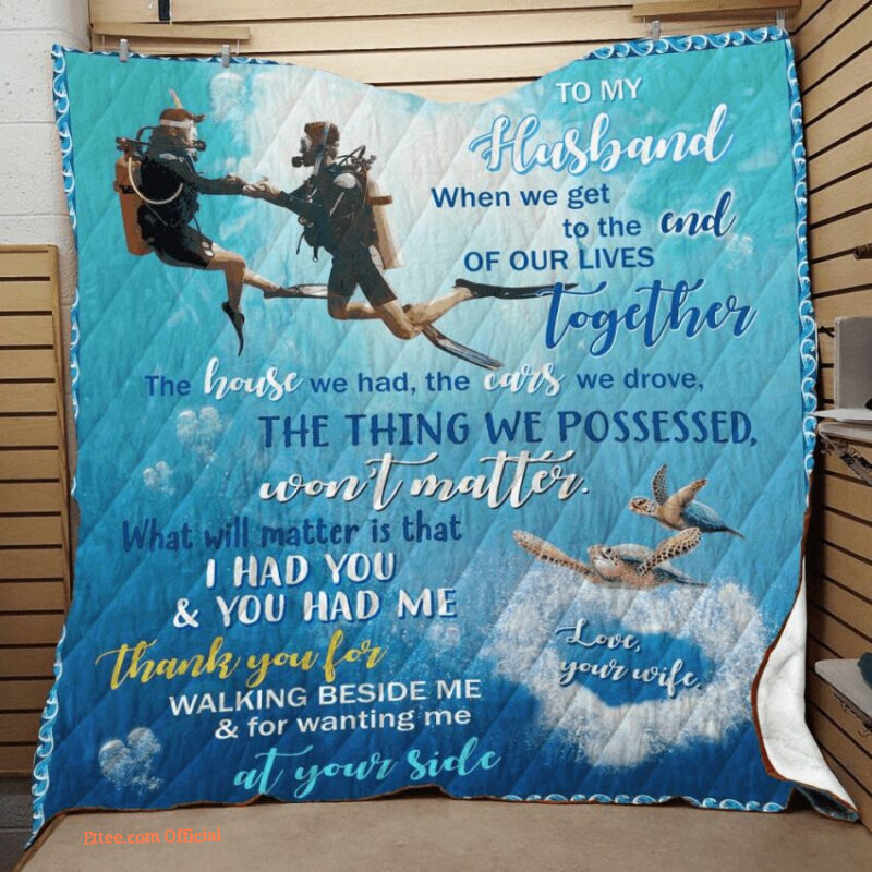 scuba diving wife to husband fleece blanket - Super King - Ettee