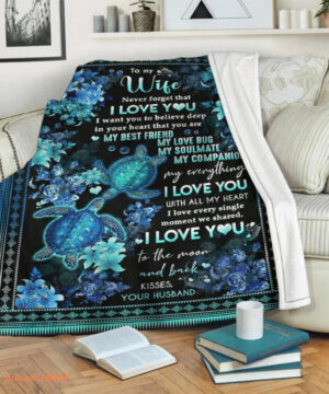 sea turtle to my wife fleece blanket i love to the moon and back - Super King - Ettee