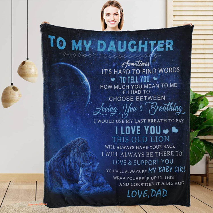 To My Daughter Quilt Blanket From Dad Daughter Gift Lion Father - Super King - Ettee