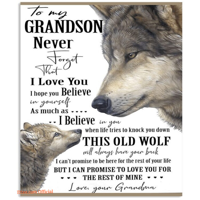 To My Grandson Never Forget Your Grandma Wolf Quilt Blanket - Super King - Ettee