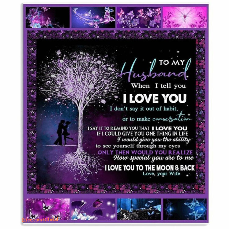 to my husband i love you to the moon and back fleece blanket - Super King - Ettee