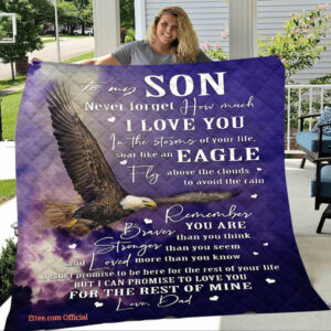 To My Son Blanket For Little Boy From Dad Eagle Quilt Fleece Blanket Xmas Gift - Super King - Ettee