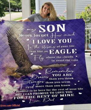 To My Son Blanket For Little Boy From Dad Eagle Quilt Fleece Blanket Xmas Gift - Super King - Ettee