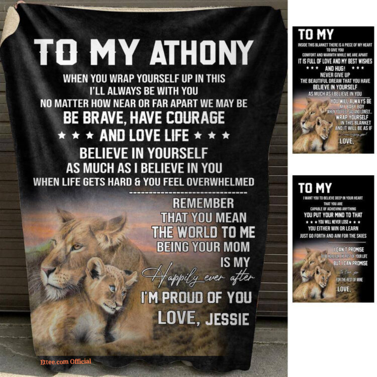 be brave lion mom personalized blanket gift for son - Super King - Ettee