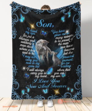 gift blanket from mom dad to my son wolf i love you now and forever - Super King - Ettee