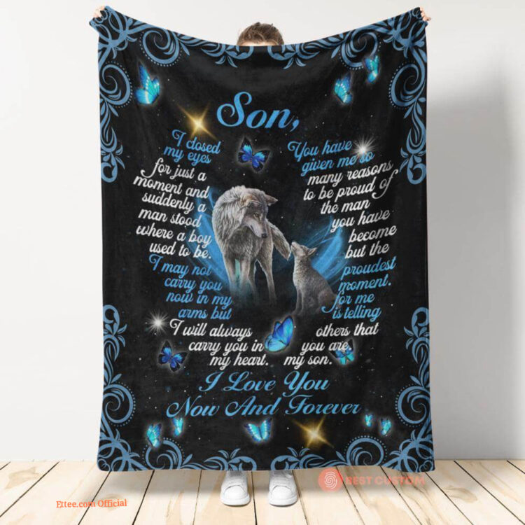 gift blanket from mom dad to my son wolf i love you now and forever - Super King - Ettee