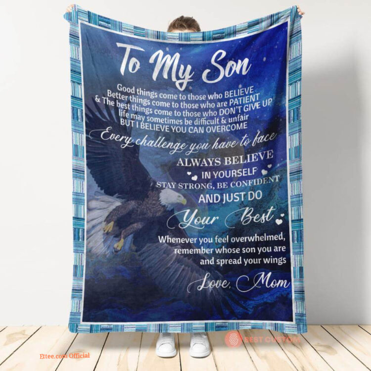 gift for son blanket from mom to my son eagle always believe - Super King - Ettee