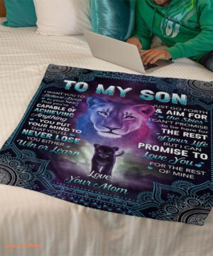 gift for son blanket i want u to belive deep lion mom to son - Super King - Ettee