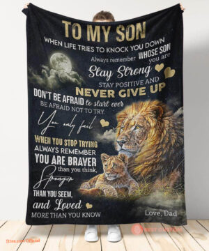 gift for son blanket lion to my son always remember youre braver than - Super King - Ettee