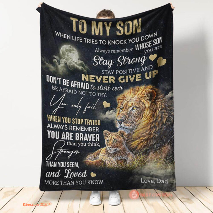 gift for son blanket lion to my son always remember youre braver than - Super King - Ettee