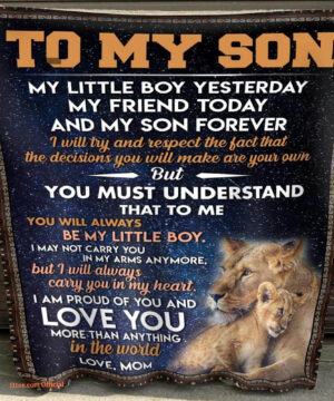 gift for son blanket lion to my son i am proud of you love from mom - Super King - Ettee