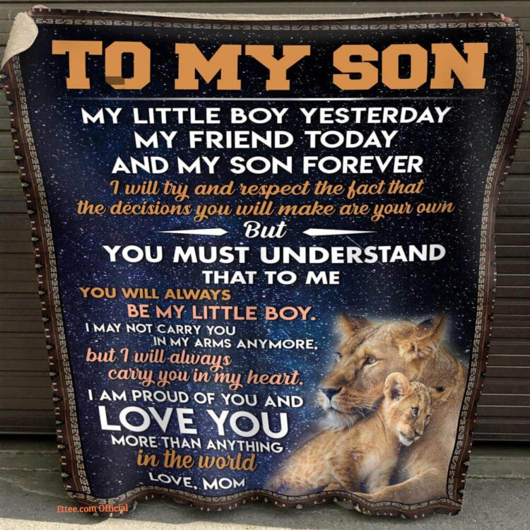 gift for son blanket lion to my son i am proud of you love from mom - Super King - Ettee