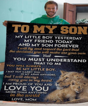 gift for son blanket mom to my son lion i am proud of you and love you - Super King - Ettee