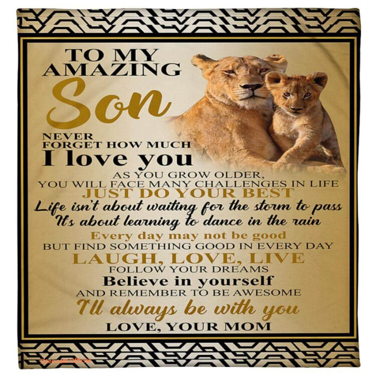 gift for son blanket mom to son never forget i love you lion blanket - Super King - Ettee