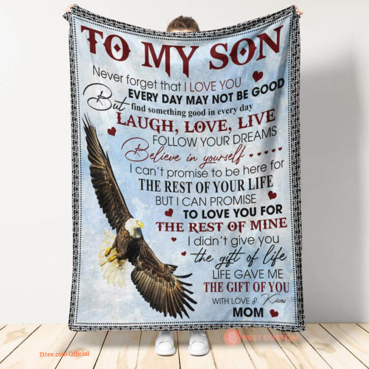 gift for son blanket never forget that i love you eagle mom to son - Super King - Ettee