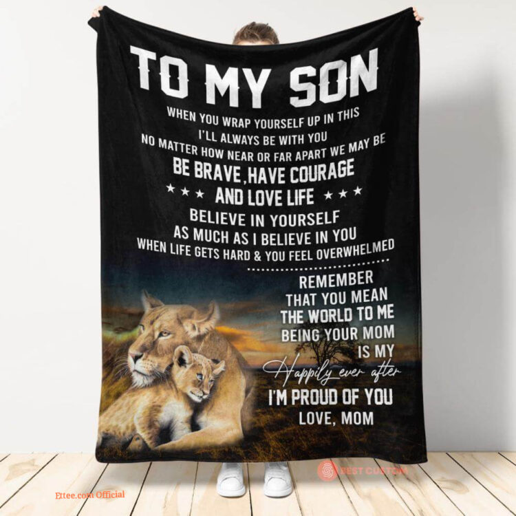gift for son blanket to my son be brave lion mom live preview - Super King - Ettee