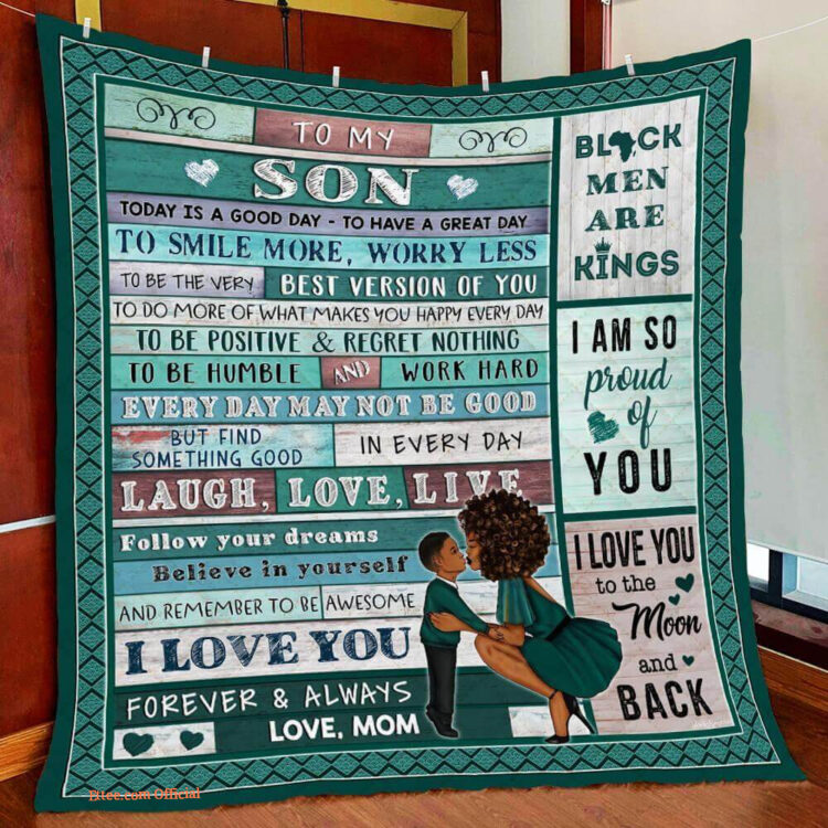 gift for son blanket to my son black boy i am so proud of you love - Super King - Ettee