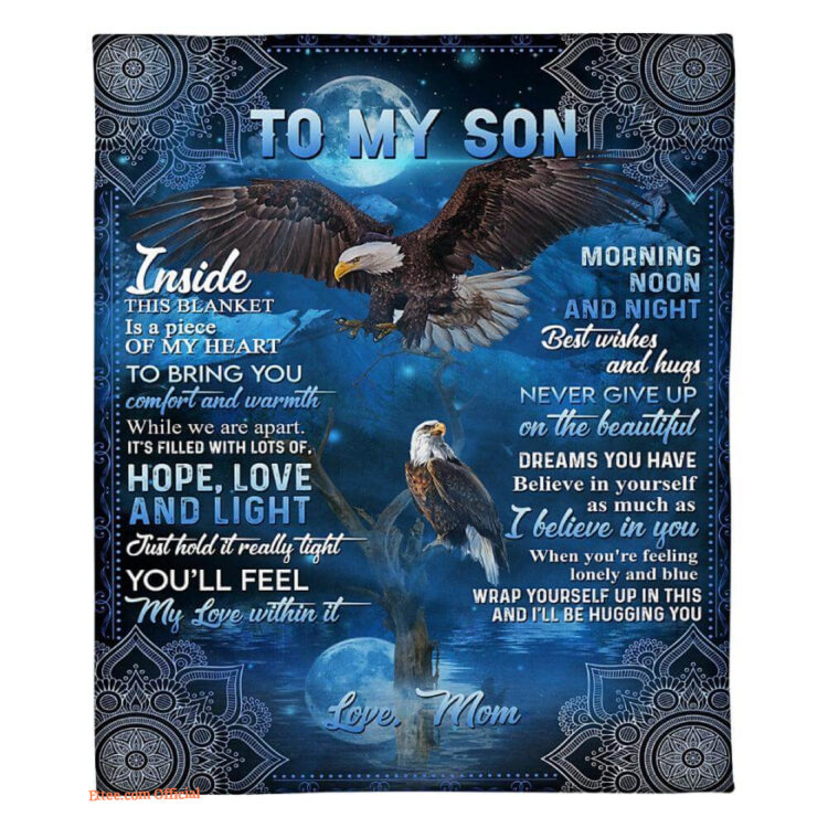gift for son blanket to my son flying eagle fleece blanket - Super King - Ettee