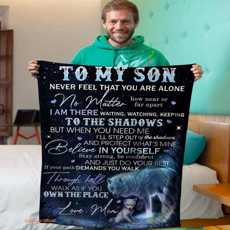 gift for son blanket to my son never feel that u are alone night wolf - Super King - Ettee