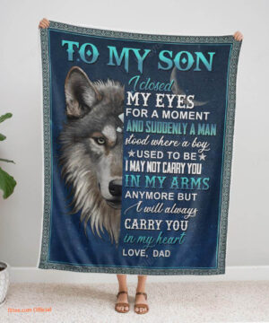 to my son from dad wolf i closed my eyes fleece blanket - Super King - Ettee