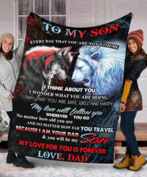 to my son wolf and lion fleece blanket gift for family - Super King - Ettee