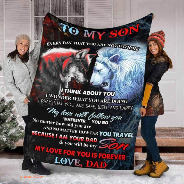 to my son wolf and lion fleece blanket gift for family - Super King - Ettee