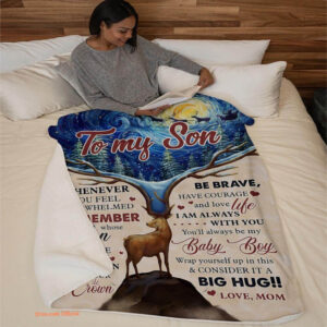 whenever u feel overwhelmed deer mom to son fleece blanket - Super King - Ettee