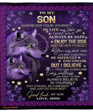 wolf to my son from mom good luck my son purple blanket - Super King - Ettee